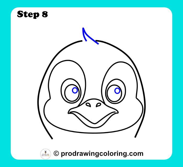 Penguin head with a small hair tuft and eye highlights.