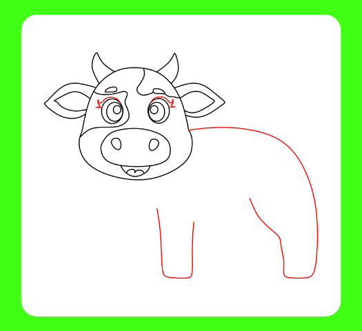How to draw a cow step by step starting from the head to the upper body.
