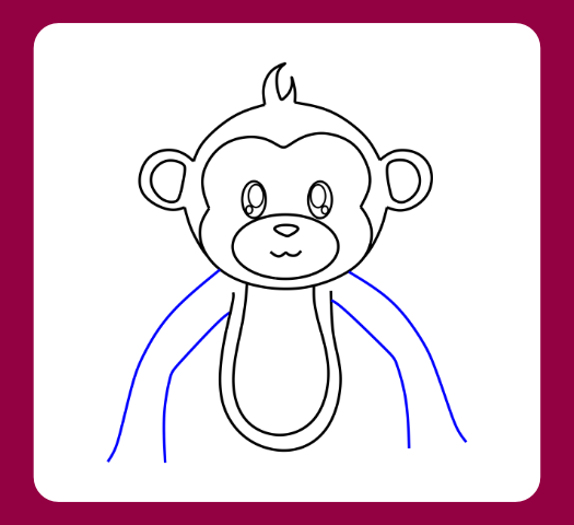 How to draw a monkey step by step by adding long arms to the body.
