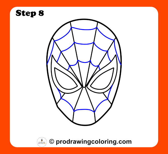Step by step horizontal web lines for a realistic Spiderman mask sketch.