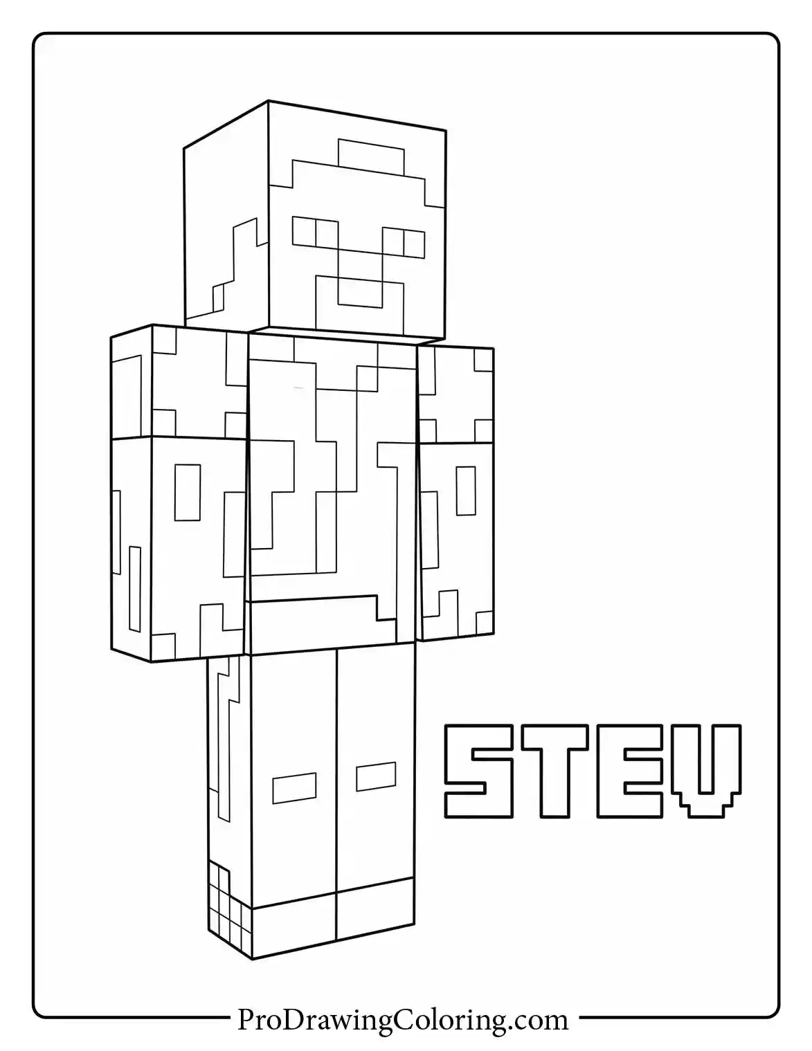 A clean and classic free steve sheet minecraft featuring the iconic character standing proudly next to bold, stylized blocky lettering.