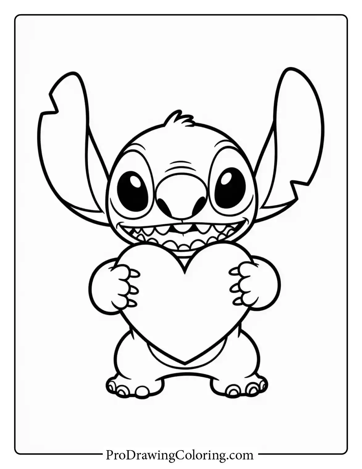 A versatile stitch coloring sheet where kids can draw inside a blank heart for Valentine.