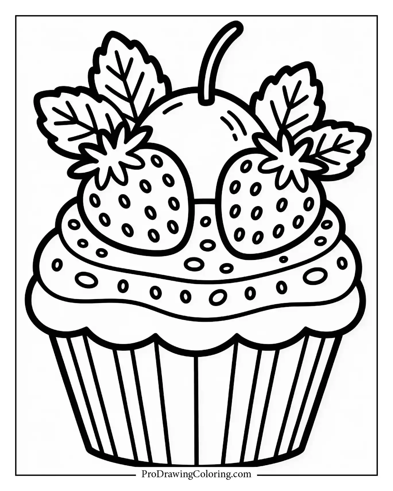 Cupcake coloring pages – strawberry cupcake printable with berries and cream