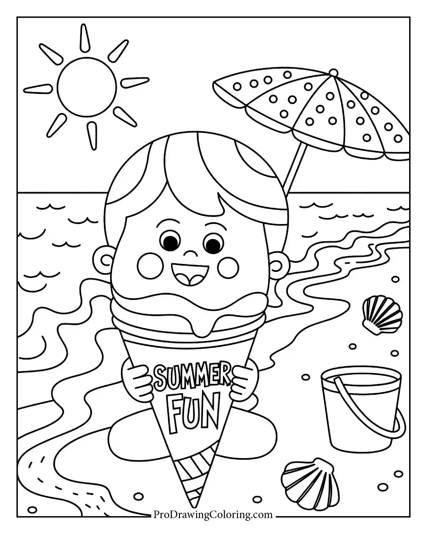 Summer Beach Ice Cream – a fun and free ice cream coloring page to print