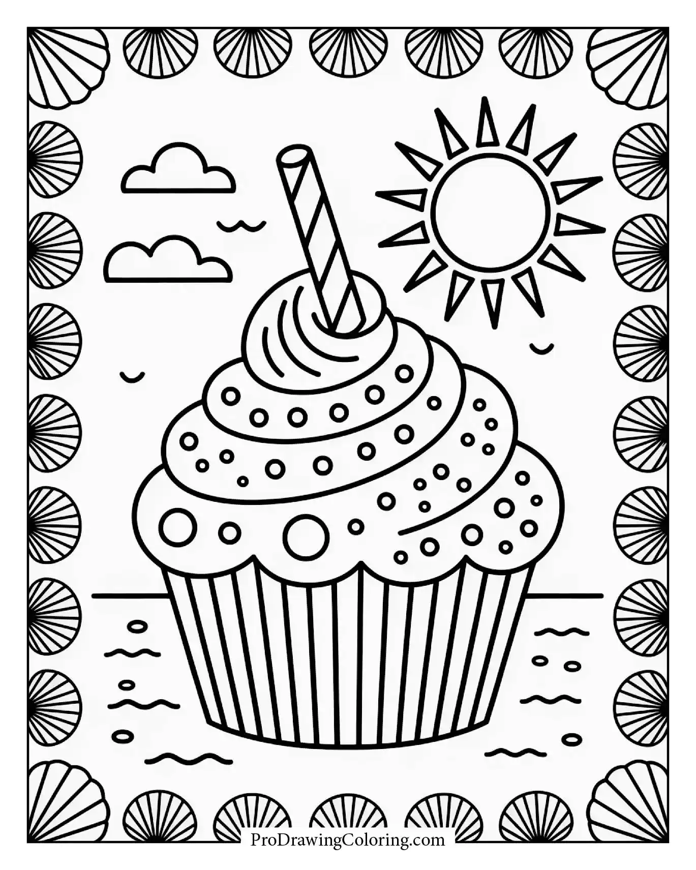 Cupcake coloring pages – summer cupcake printable with sunshine theme