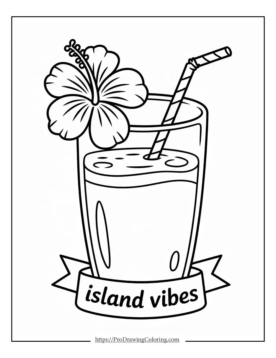 Summer printable featuring a tropical drink with a flower and island vibes text