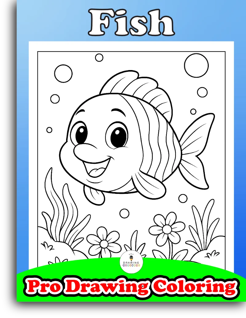 A cute tropical fish swimming near coral, this new black and white cartoon is a free printable for kids.