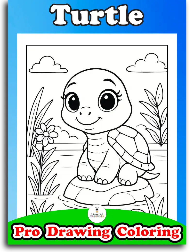 Simple turtle coloring pages for toddlers, sea nature drawings to color.