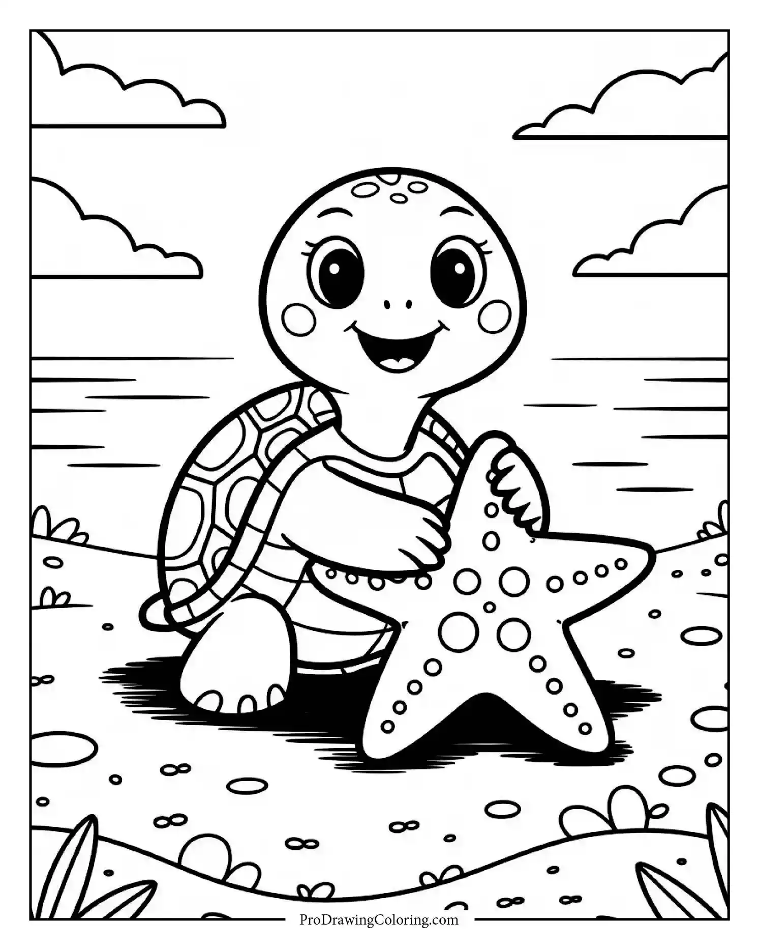 turtle hugging starfish Cute turtle hugging smiling starfish on sunny beach