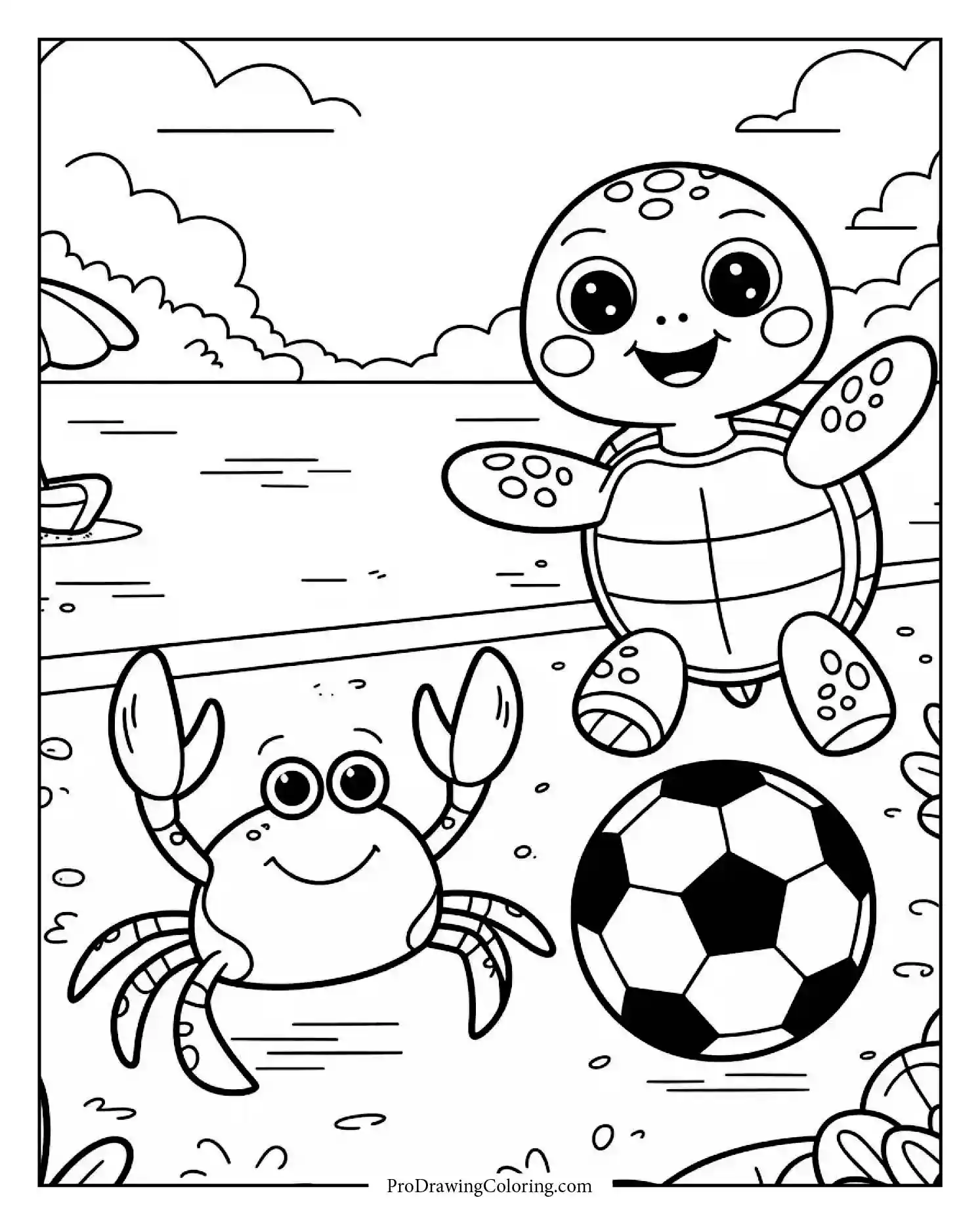 turtle playing soccer on beach to print Energetic turtle playing beach soccer — perfect printable coloring sheet for kids