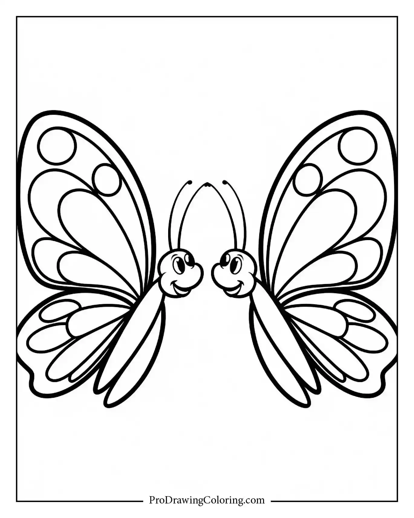 Two cute butterflies facing each other symmetrical wings and circles.
