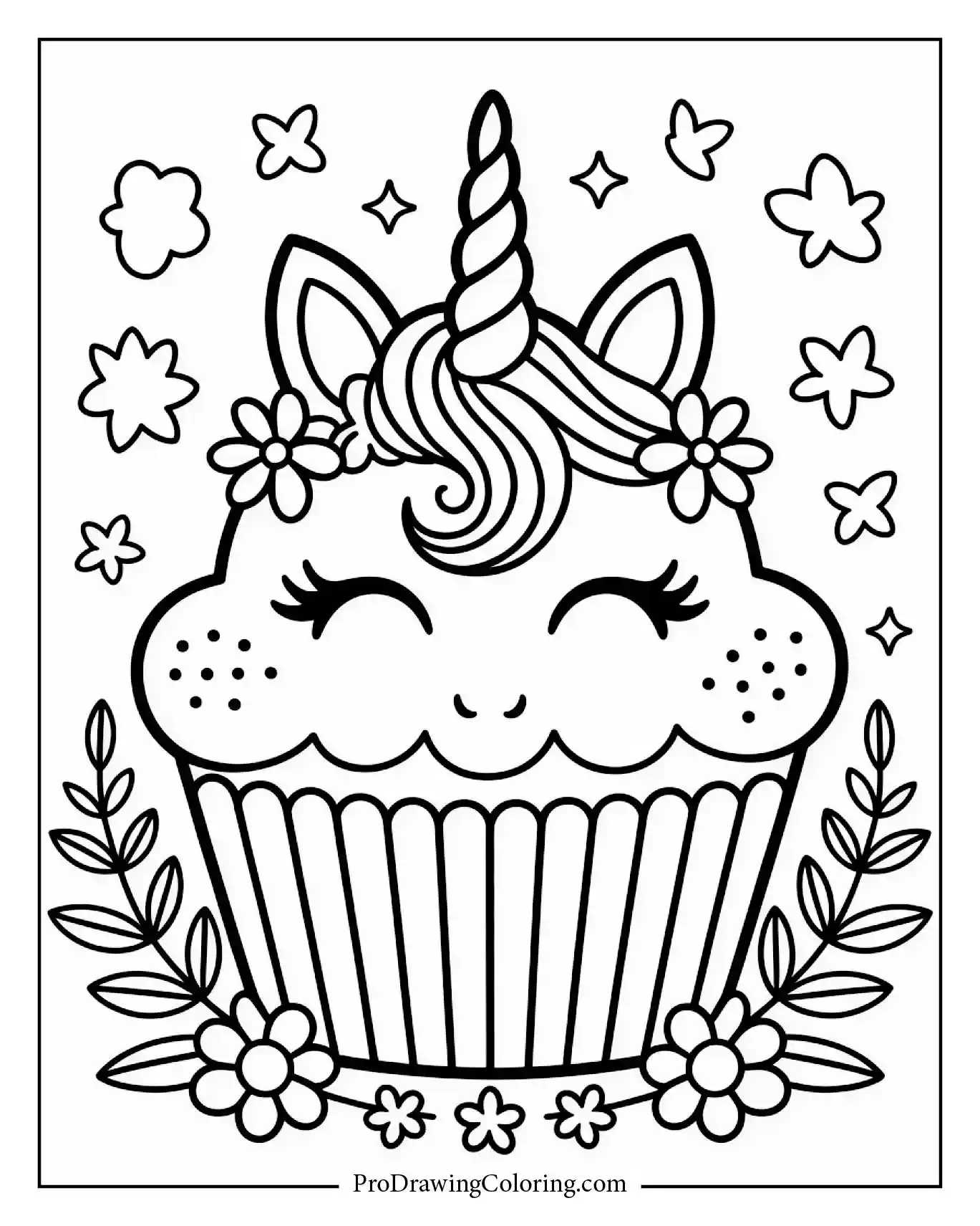 Cupcake coloring pages – unicorn themed cupcake coloring page for kids