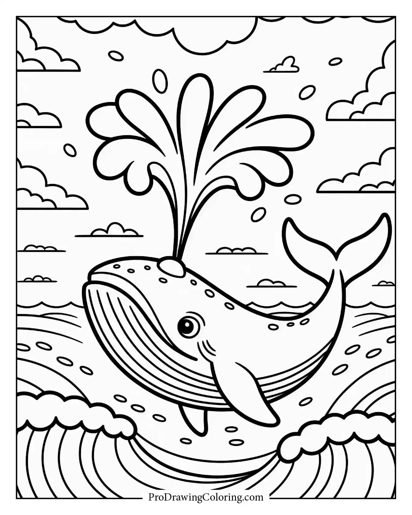 Cute whale spraying water with a simple ocean background
