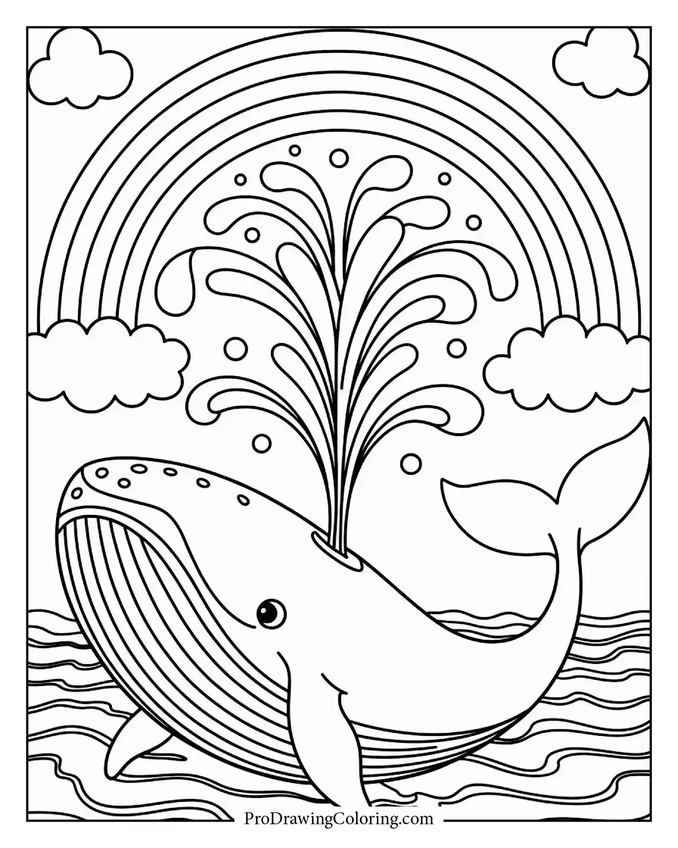 A whale jumping and splashing water that forms a misty rainbow in the air
