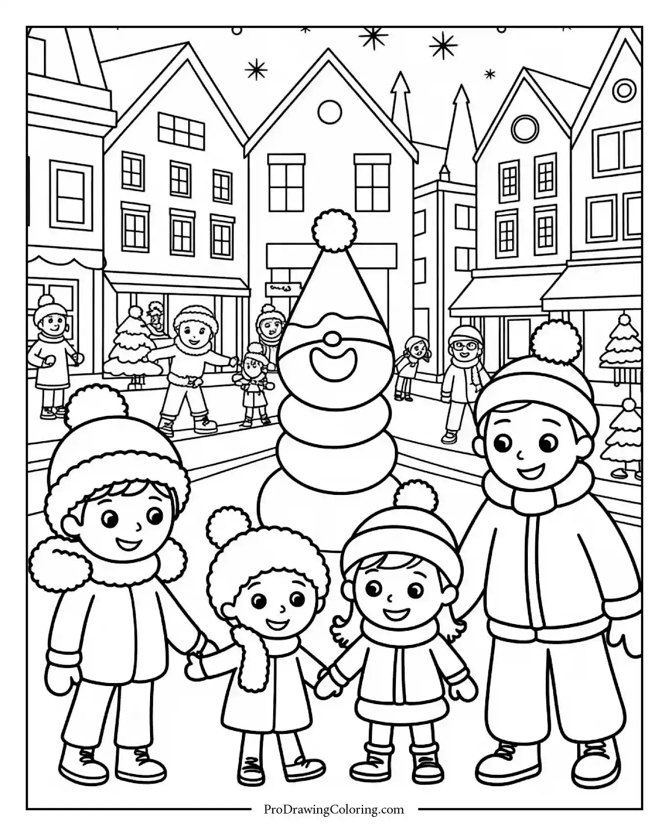 winter town square Families enjoying a snowy Winter Wonderland town square