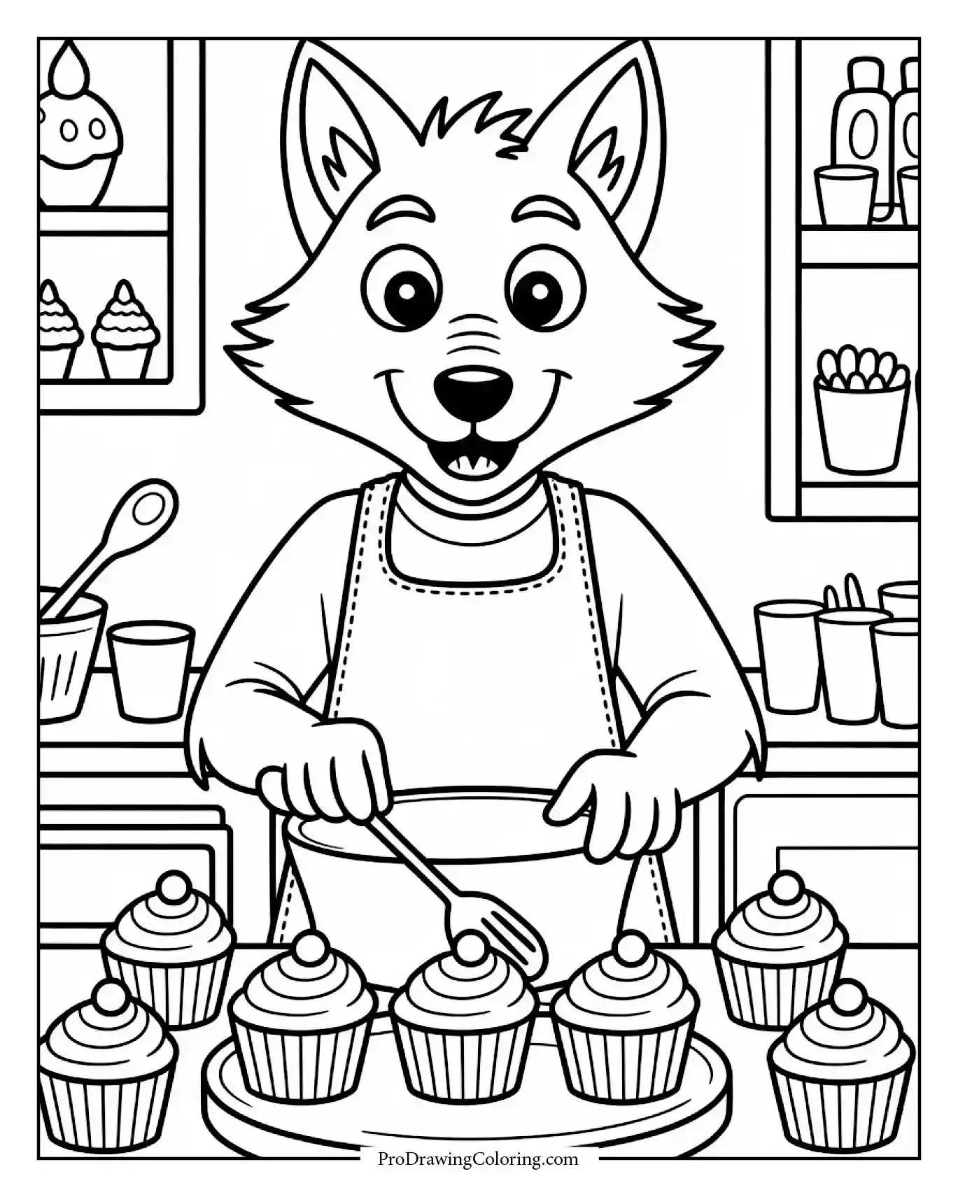 wolf baking cupcakes Wolf wearing apron while baking cupcakes