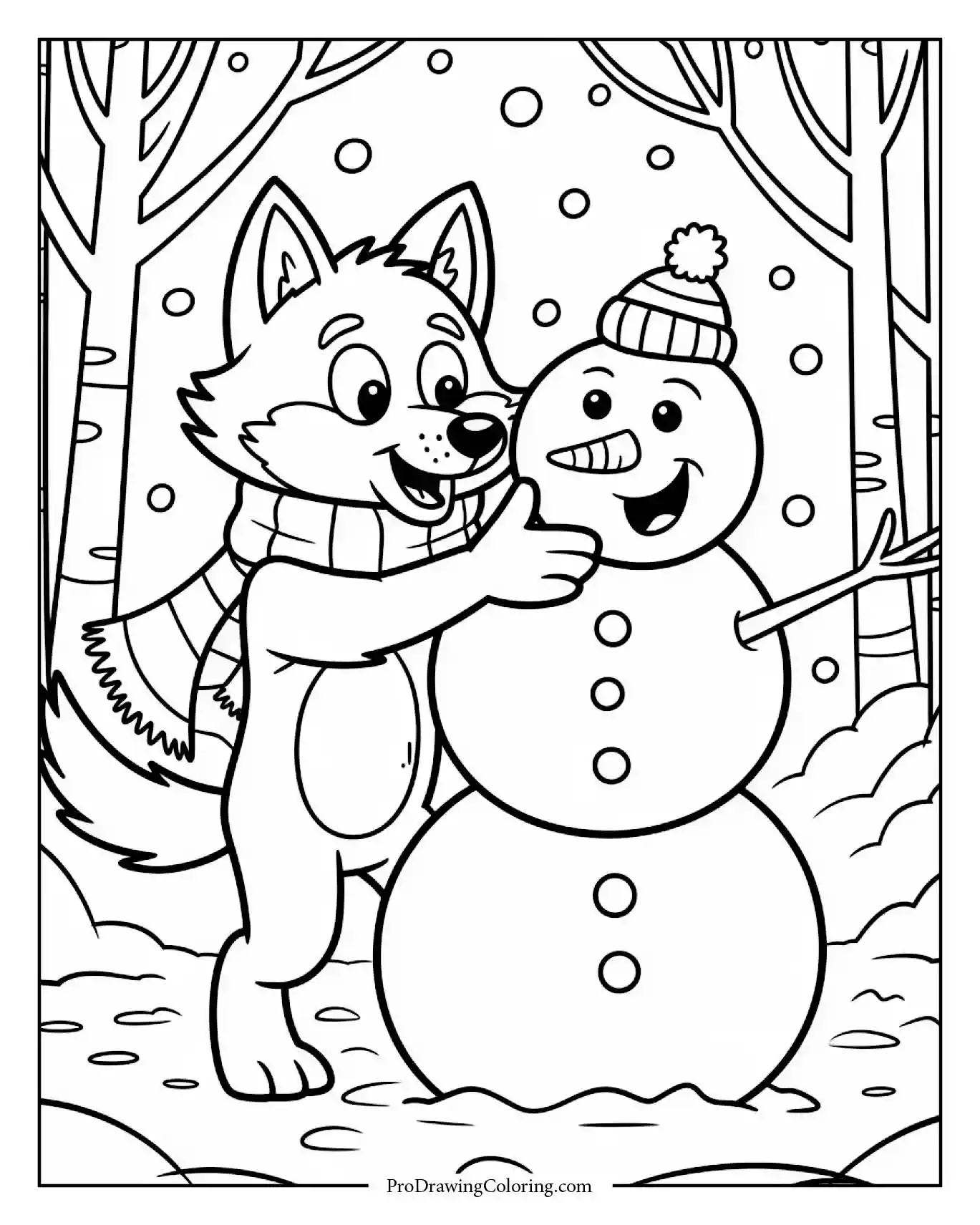 wolf building snowman Happy wolf building a snowman with scarf and gloves
