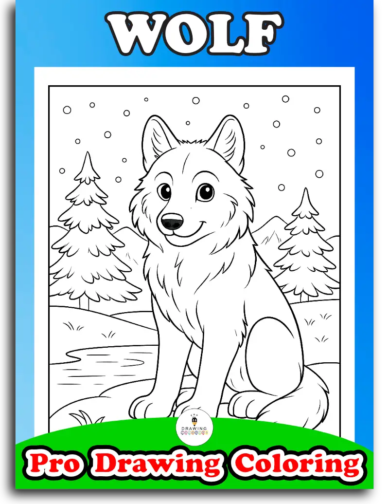 Wild wolf coloring pages for adults and older kids, forest animal art.