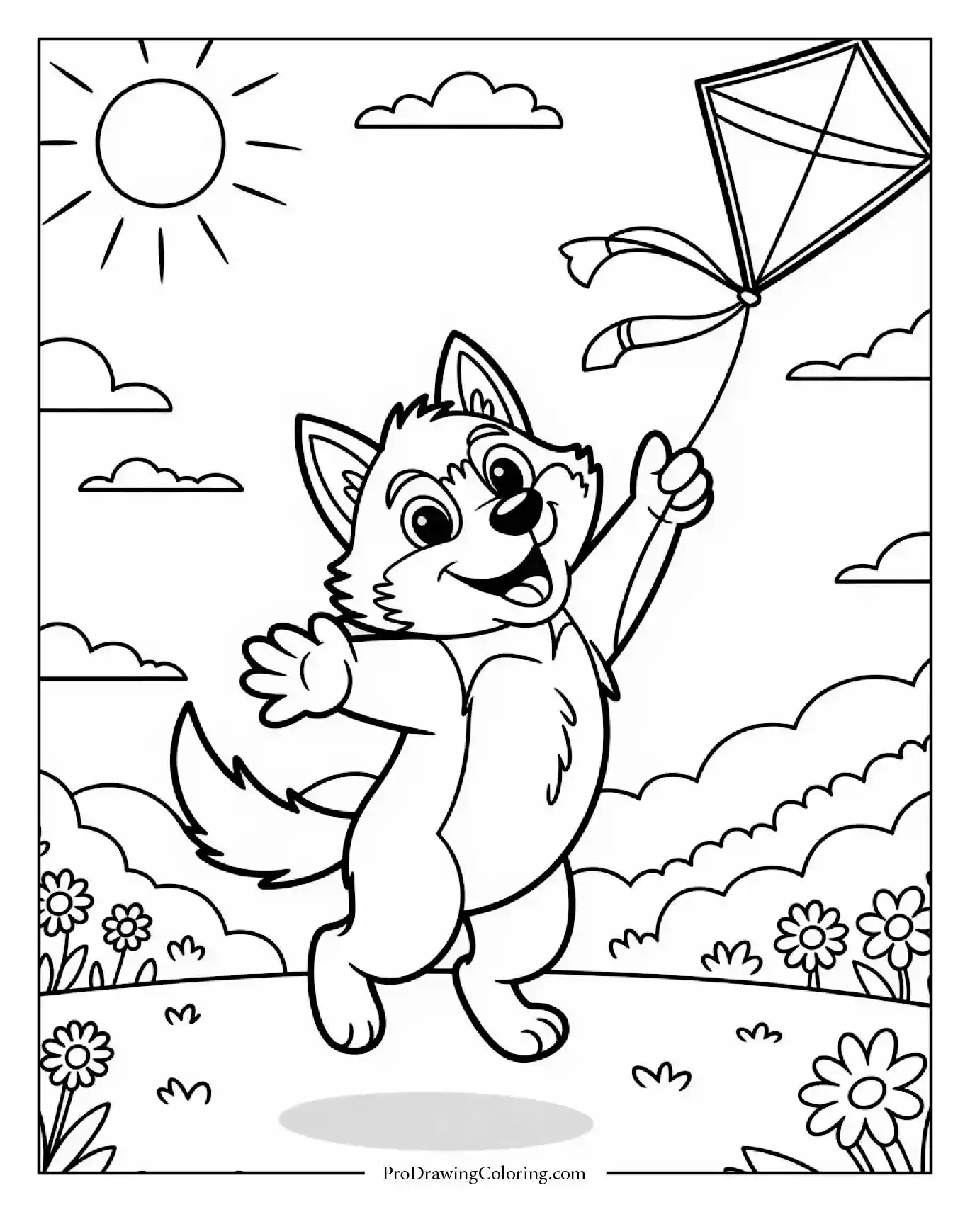 wolf flying kite Happy wolf running and flying a kite