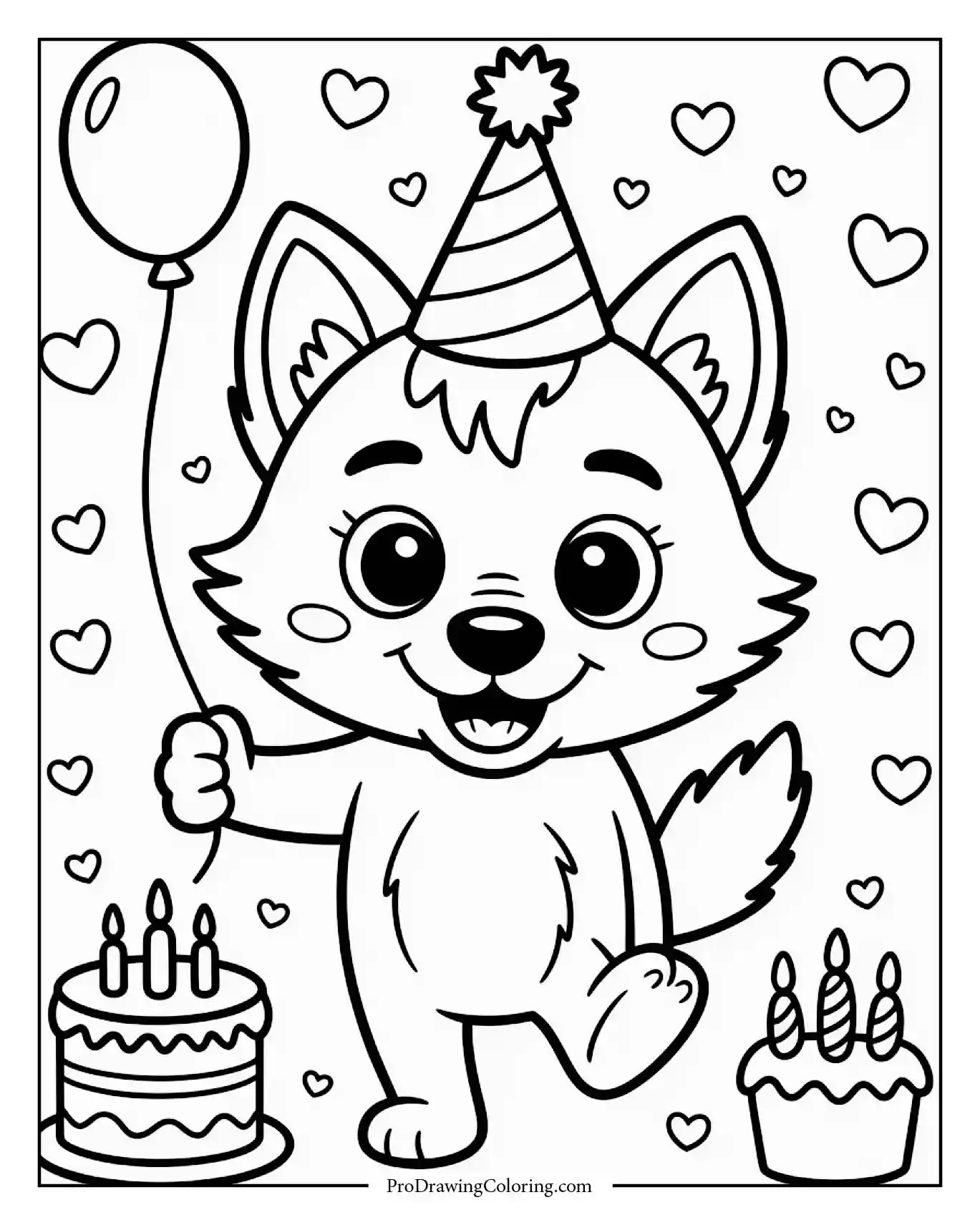 wolf holding balloon Baby wolf smiling while holding a big round balloon
