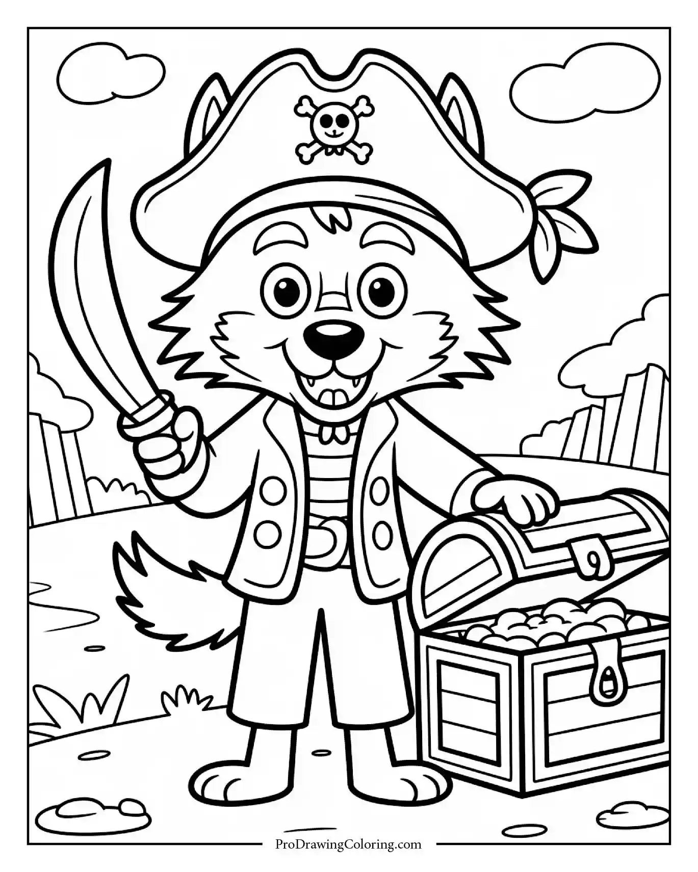 wolf pirate chest Wolf pirate with treasure chest and hat