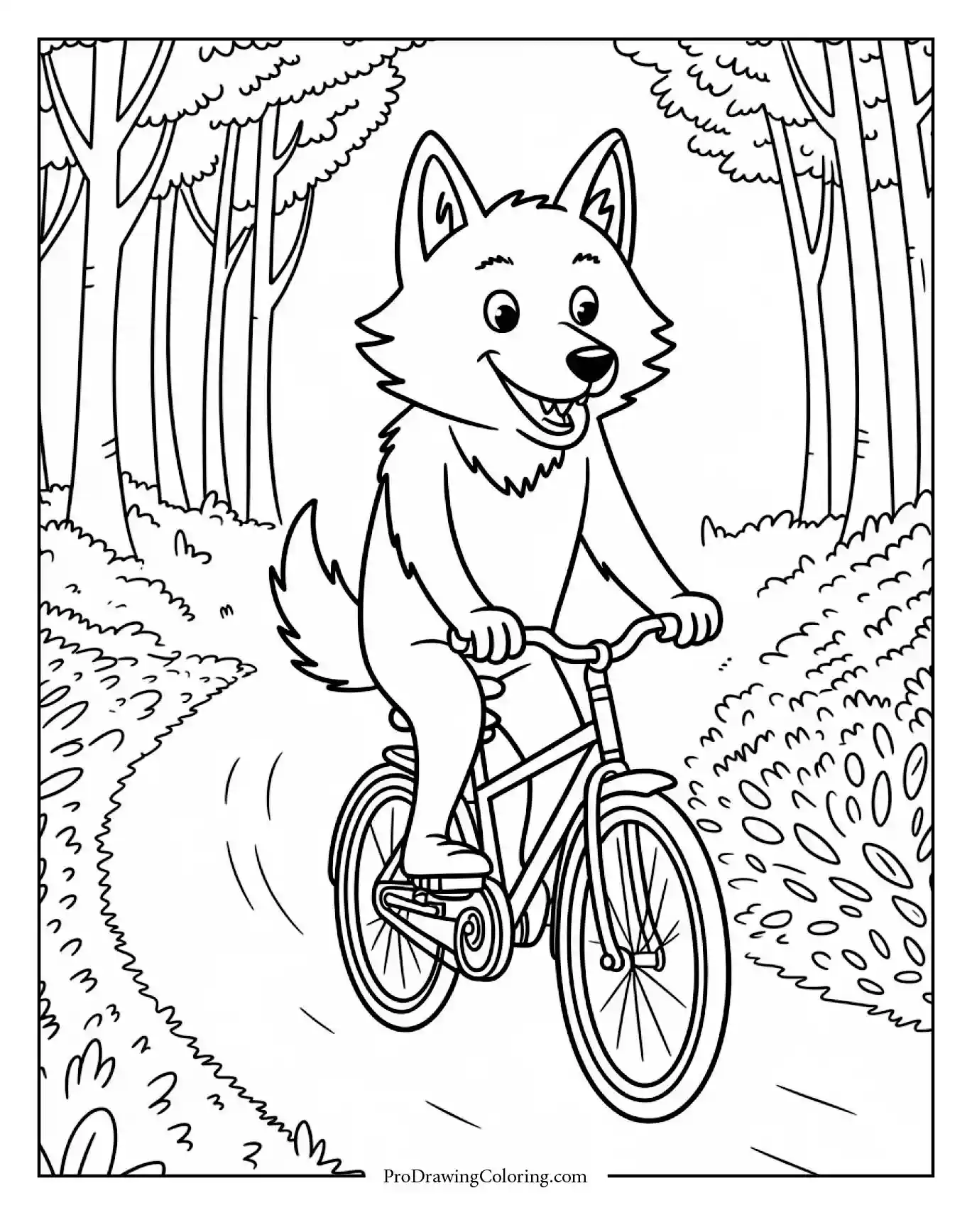 wolf riding bicycle Wolf riding a small bike in the woods