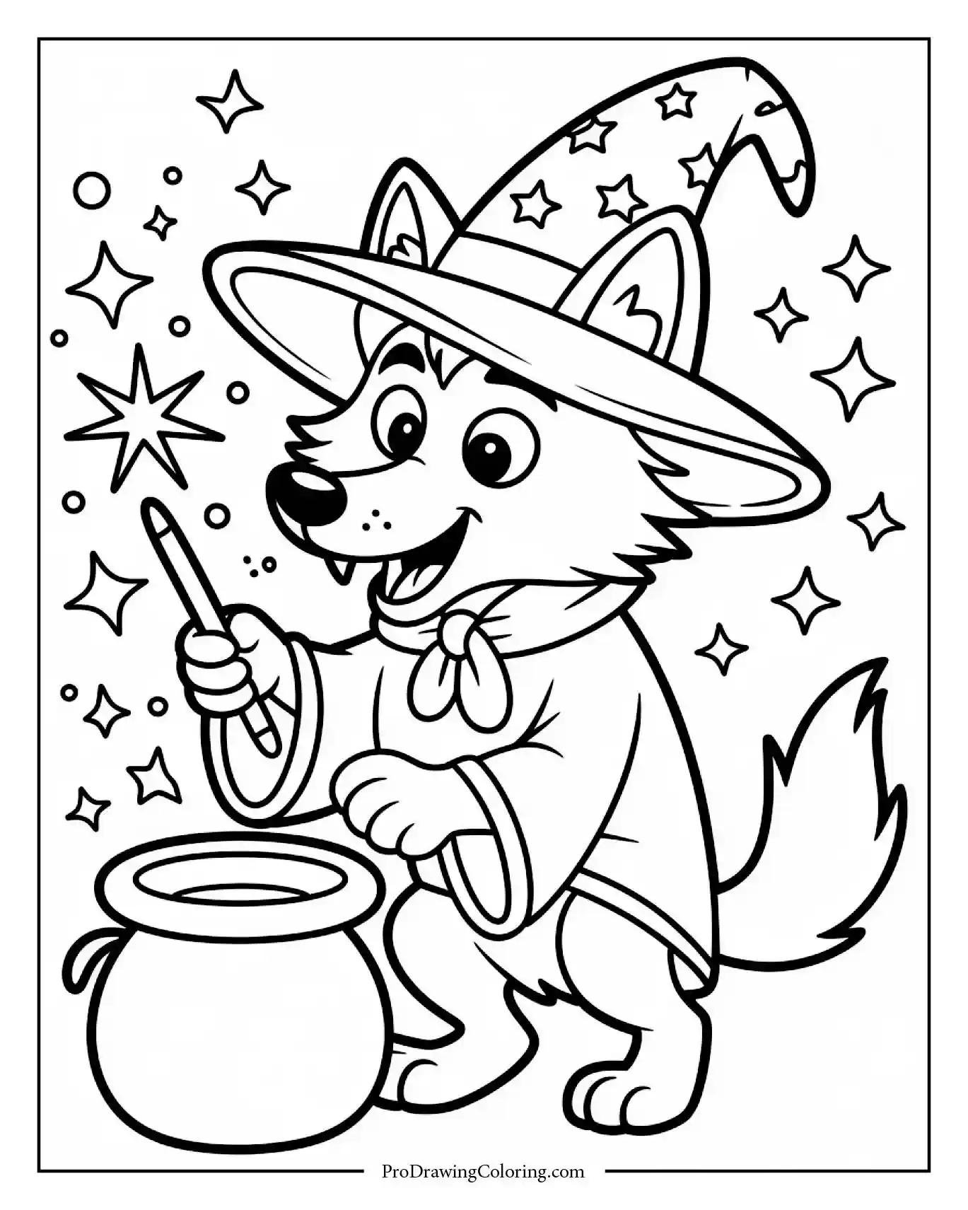 wolf wizard hat Wolf magician casting sparkling magic