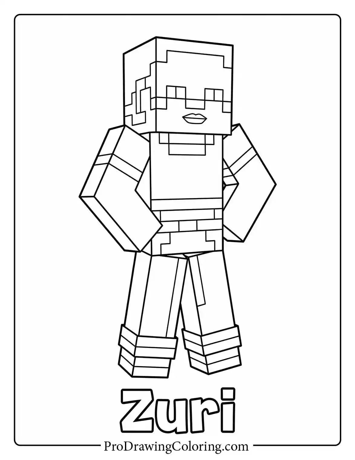 Printable coloring pages minecraft showing Zuri, a confident character with a unique hairstyle and stylish outfit for kids to color.